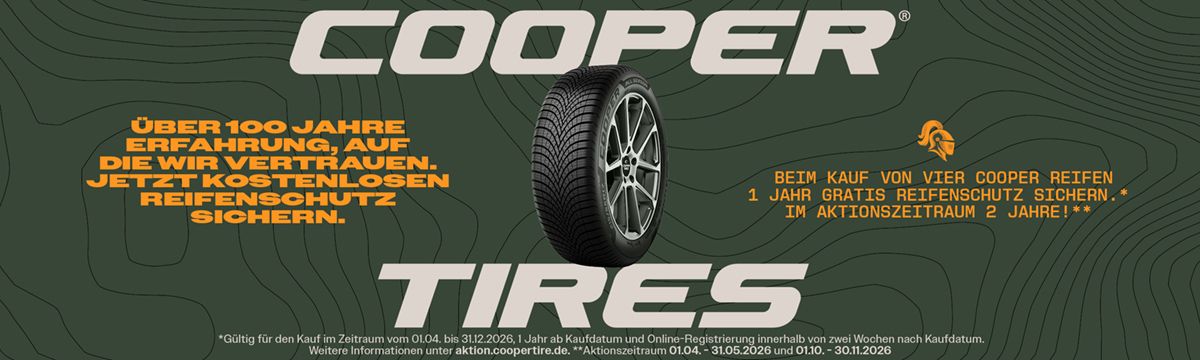 Beim Kauf von vier Cooper Reifen Gratis Reifenschutz sichern.
